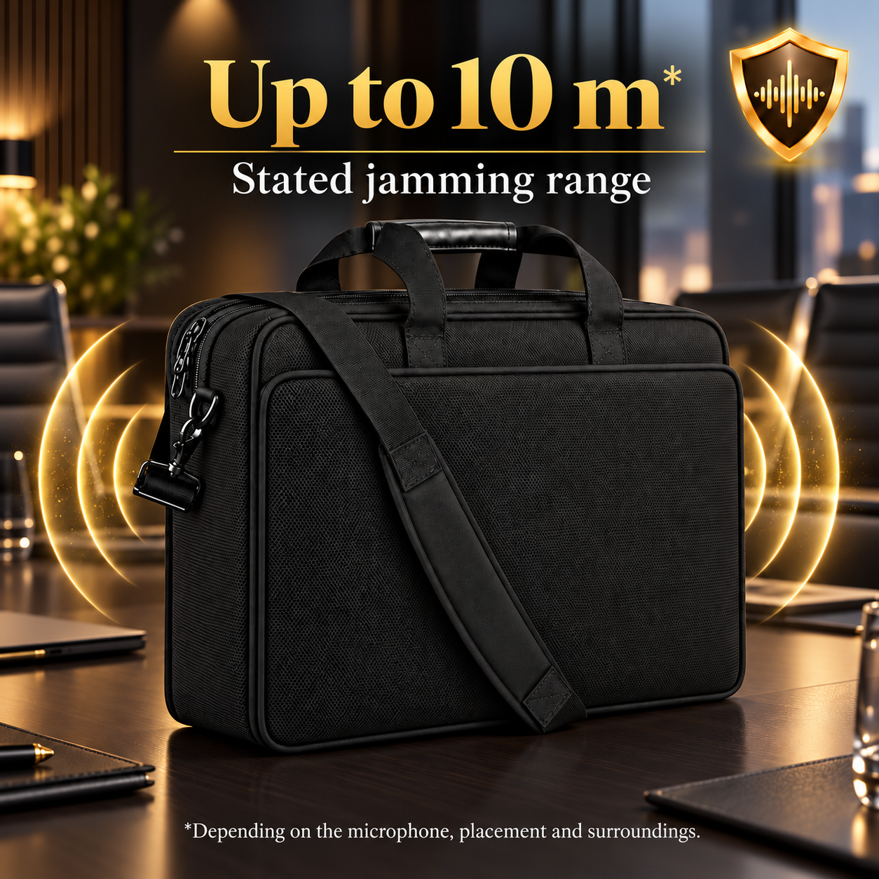 ANGEL EXECUTIVE on a meeting table with a stated ultrasonic jamming range of up to 10 m