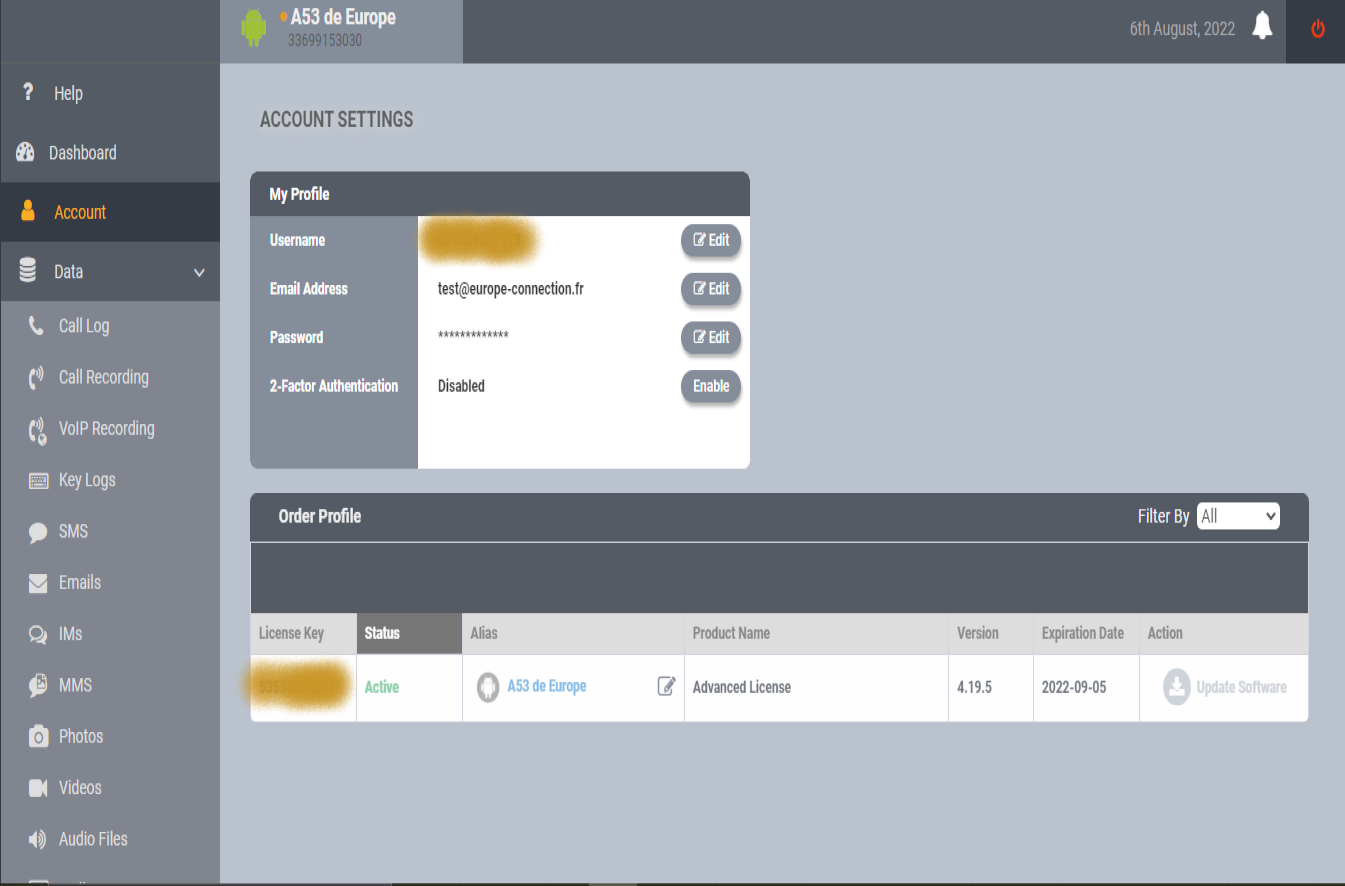 Interface logiciel espion - Android iOS 1