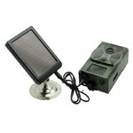Solar panel connected to a trail camera with articulated mount