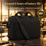 ANGEL EXECUTIVE ultrasonic briefcase in a business lounge with around 6 hours of stated battery life