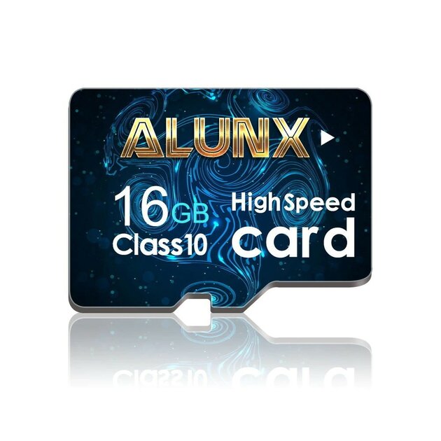 Front view of the ALUNX 16 GB microSD memory card