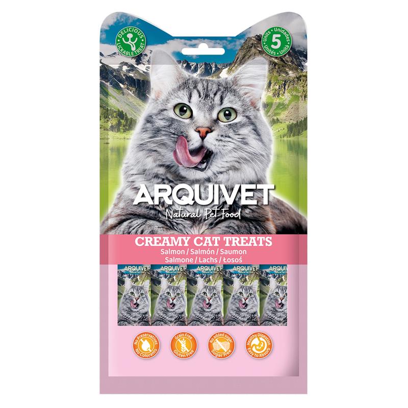 arquivet-creamy-cat-treats-friandises-cremeuses-au-saumon-sachet-de-5-sachets-de-14-g