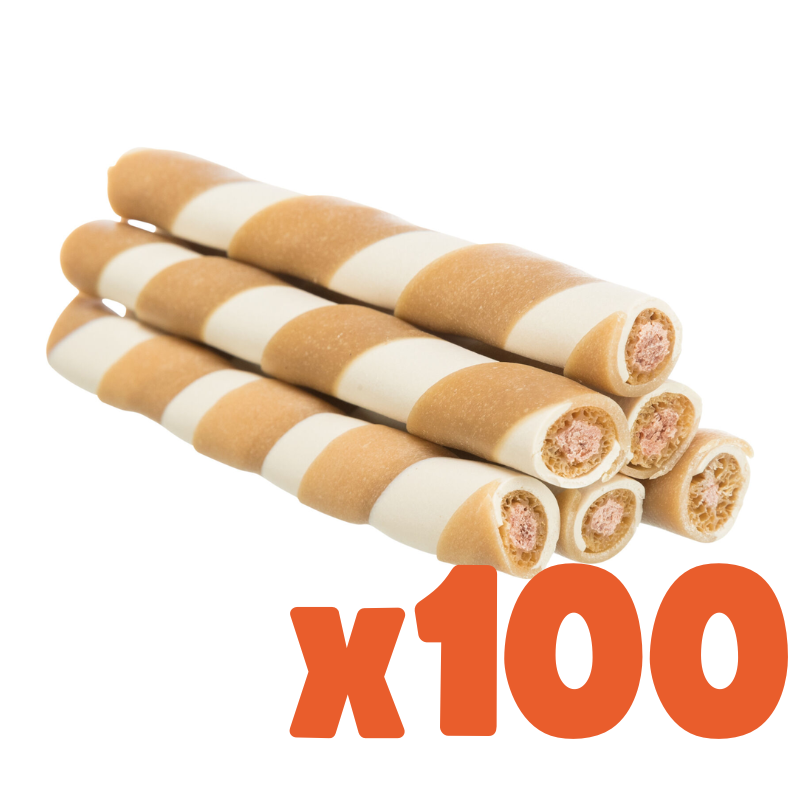 friandises chien en gros - rouleaux fourrés lot de 100
