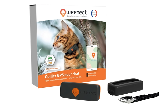 Collier gps Weenect noir chat