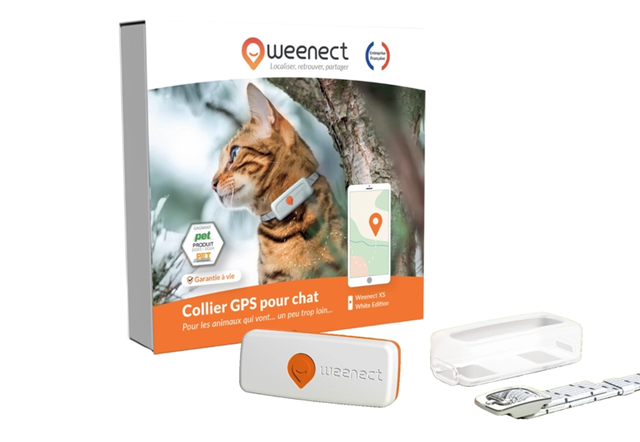 Collier gps Weenect blanc chat