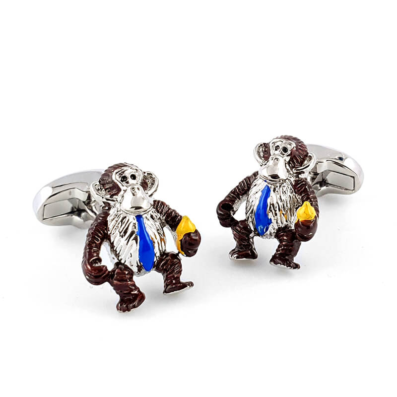 Boutons-de-manchette-singe-intelligent-à-cravate-bleue-1