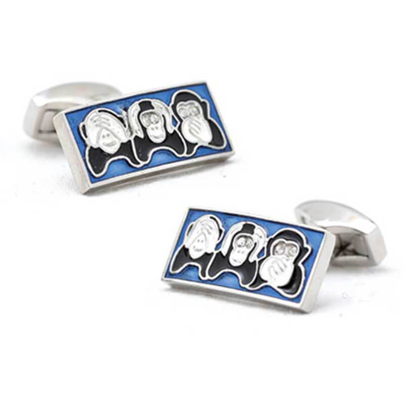 Boutons-de-manchette-les-trois-singes-de-la-sagesse-couleur-bleue-1