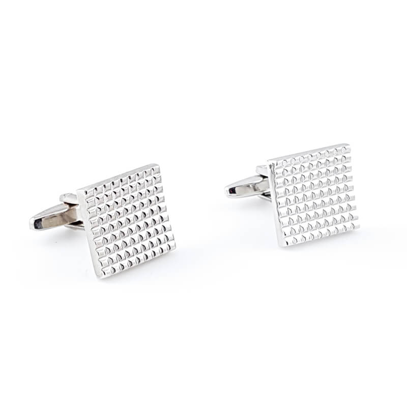 Boutons-de-manchette-carré-couleur-argent-quadrillé-1
