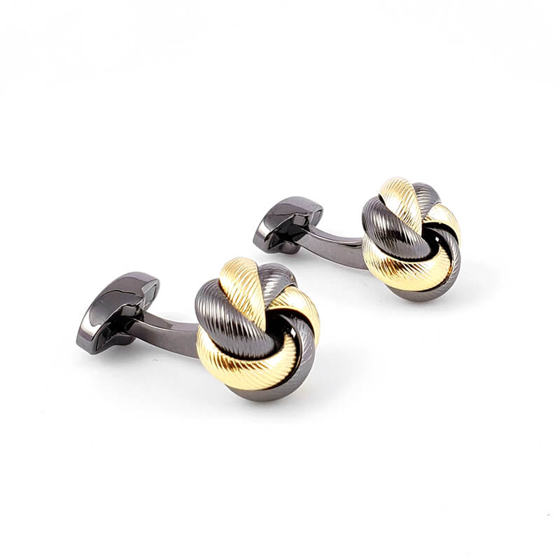 Boutons-de-manchette-nœud-rond-torsade-dore-et-noir-1