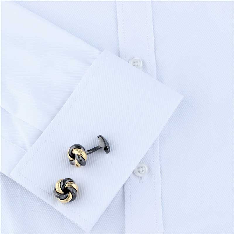 Boutons-de-manchette-nœud-rond-torsade-dore-et-noir-3