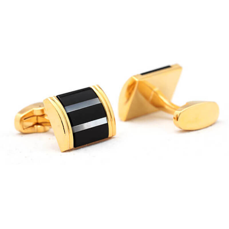 Boutons-de-manchette-rectangle-dorée-avec-bandes-noires-et-nacrées-3