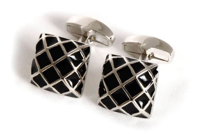 Boutons-de-manchette-demi-sphère-carré-noir-quadrillé-1