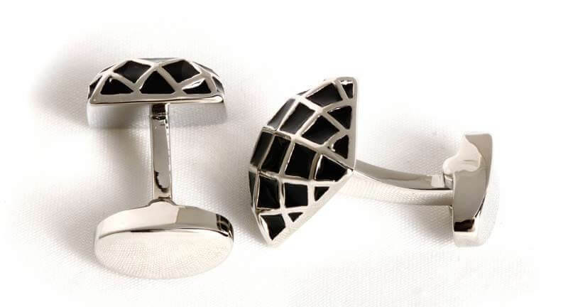Boutons-de-manchette-demi-sphère-carré-noir-quadrillé-2