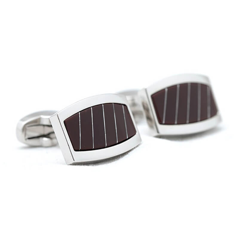 Bouton-de-manchette-rectangle-de-couleur-argent-et-marron-à-rayures-1