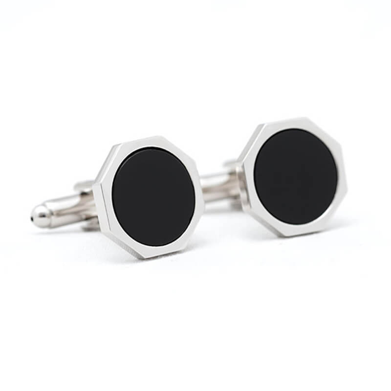 Bouton-de-manchette-de-forme-héxagonale-couleur-argent-et-noire-1