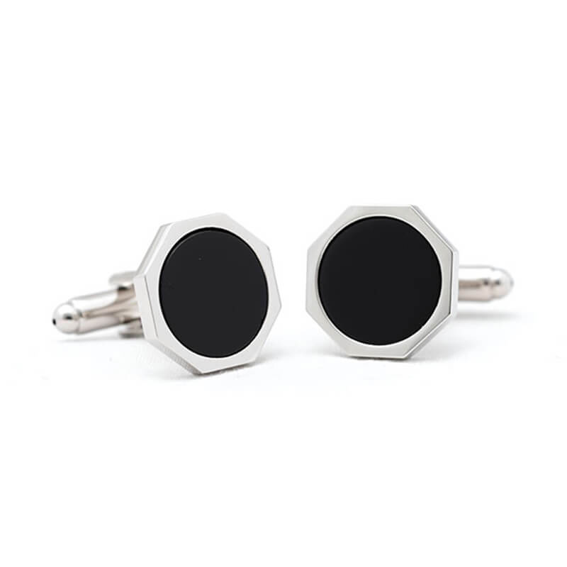 Bouton-de-manchette-de-forme-héxagonale-couleur-argent-et-noire-3