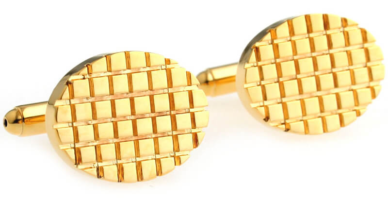 Boutons-de-manchette-ovale-quadrillé-de-couleur-or-jaune-1