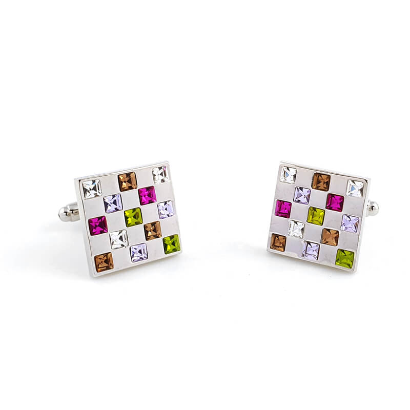 boutons-de-manchette-damier-cristal-multicolore-rose-violet-marron-jaune-blanc-1