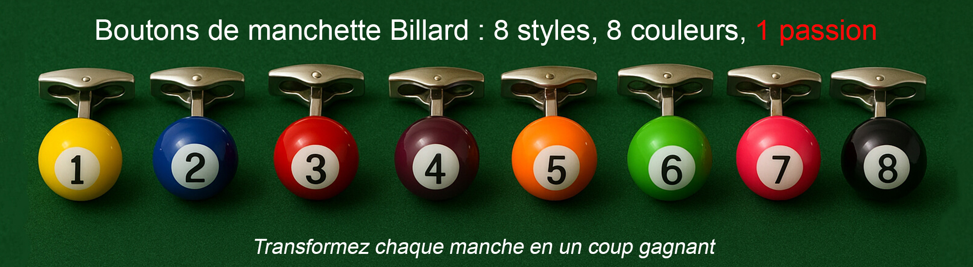 Boutons de manchette billes de billard