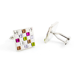boutons-de-manchette-damier-cristal-multicolore-rose-violet-marron-jaune-blanc-2
