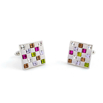 boutons-de-manchette-damier-cristal-multicolore-rose-violet-marron-jaune-blanc-1