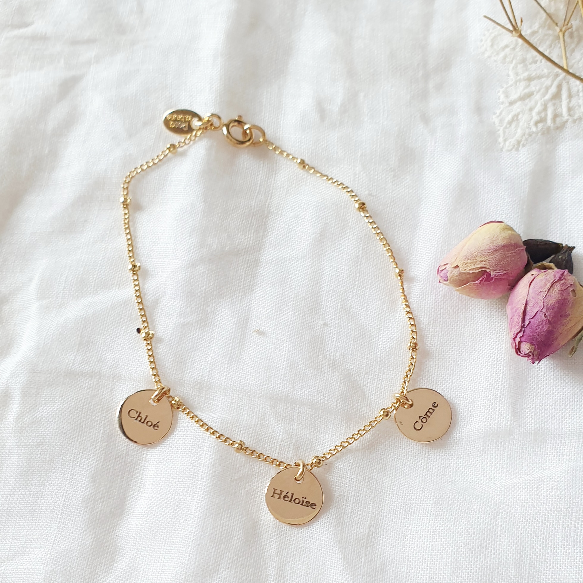 Bracelet Personnalisé Argent 925 Ou Plaqué Or Pour Enfants - Bijou Bébé Trèfle Cœur Avec Boîte Gravée - Cadeau Naissance, Baptême, Premier Anniversaire