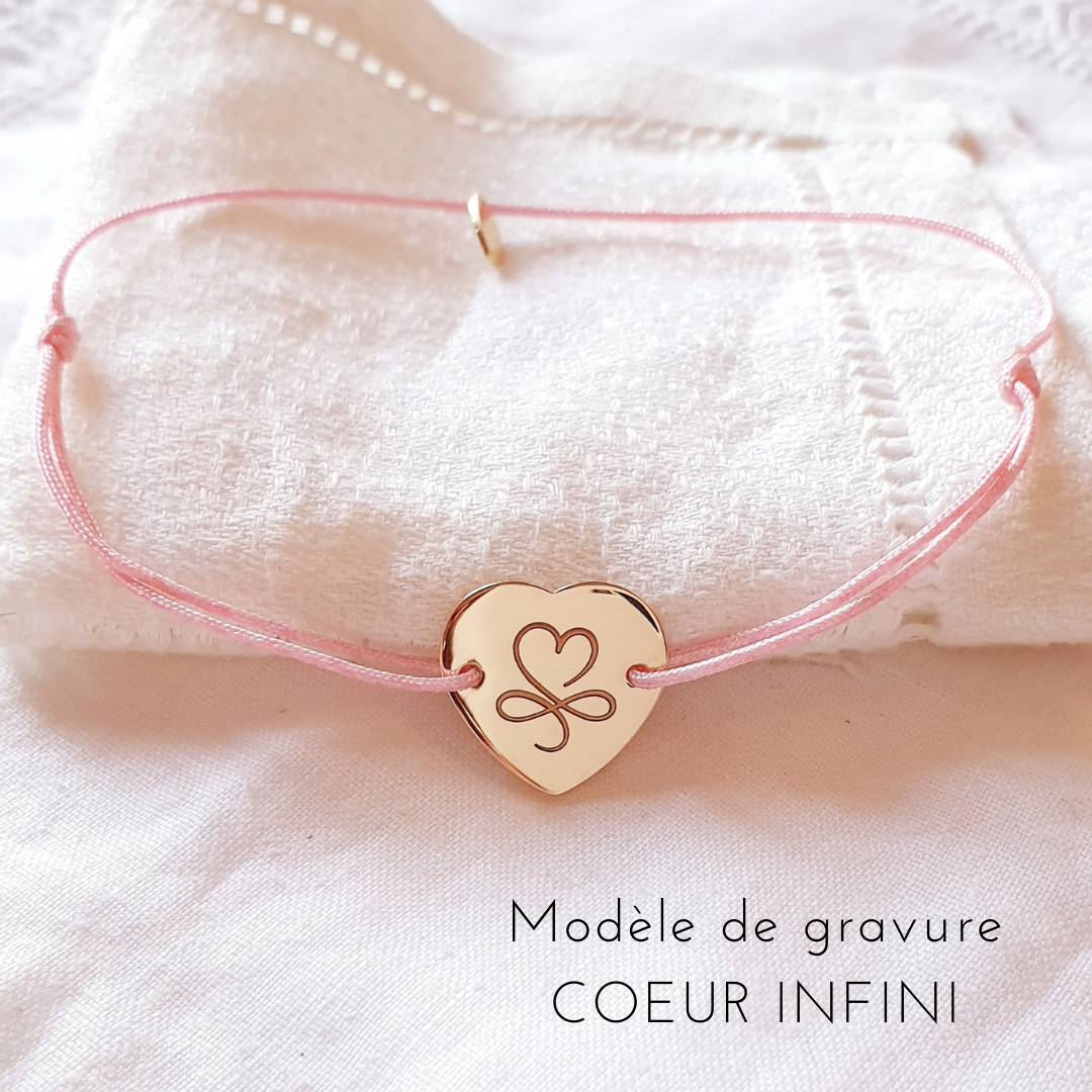 Bracelet cordon ajustable COEUR INFINI en argent 925, Plaqué Or, Plaqué Or  Rose