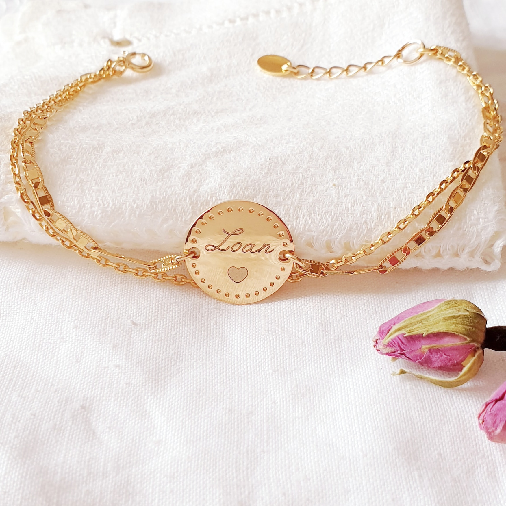 bracelet avec prenomn coeur vintage delicate