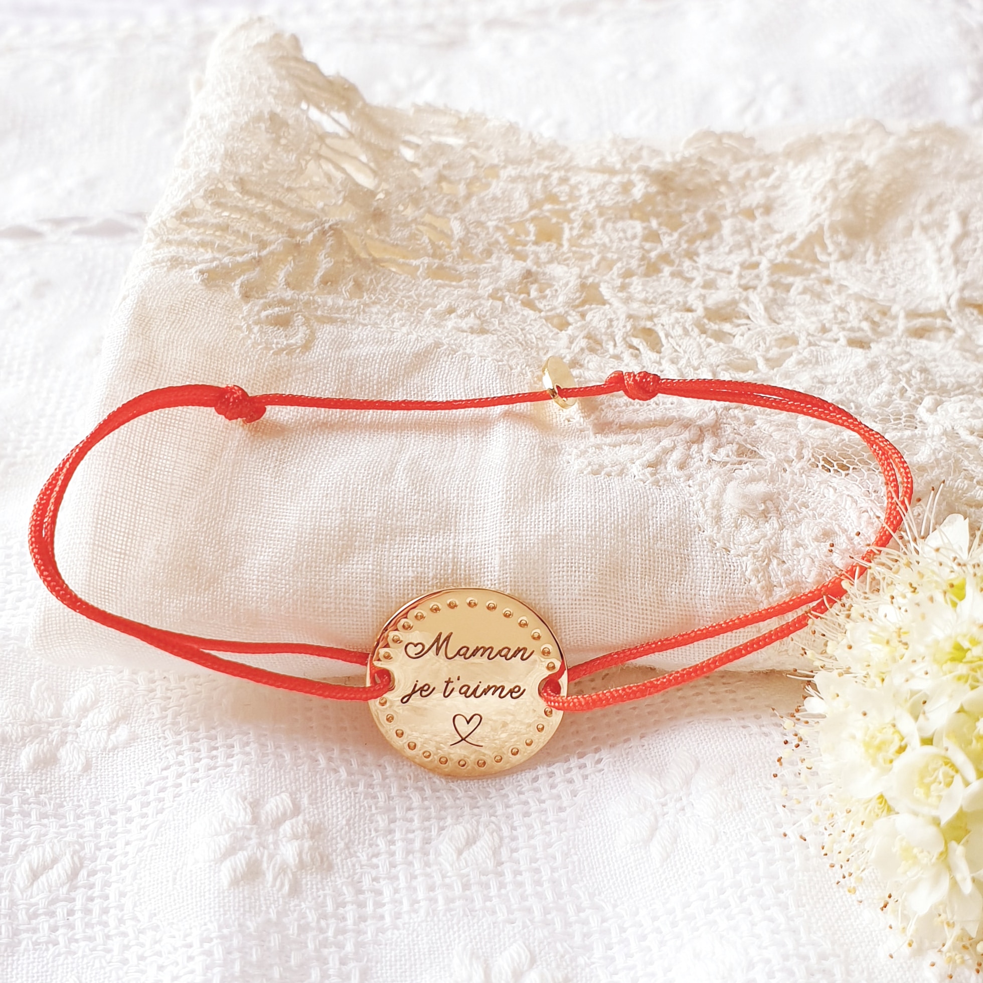 bracelet cordon femme grave maman coeur