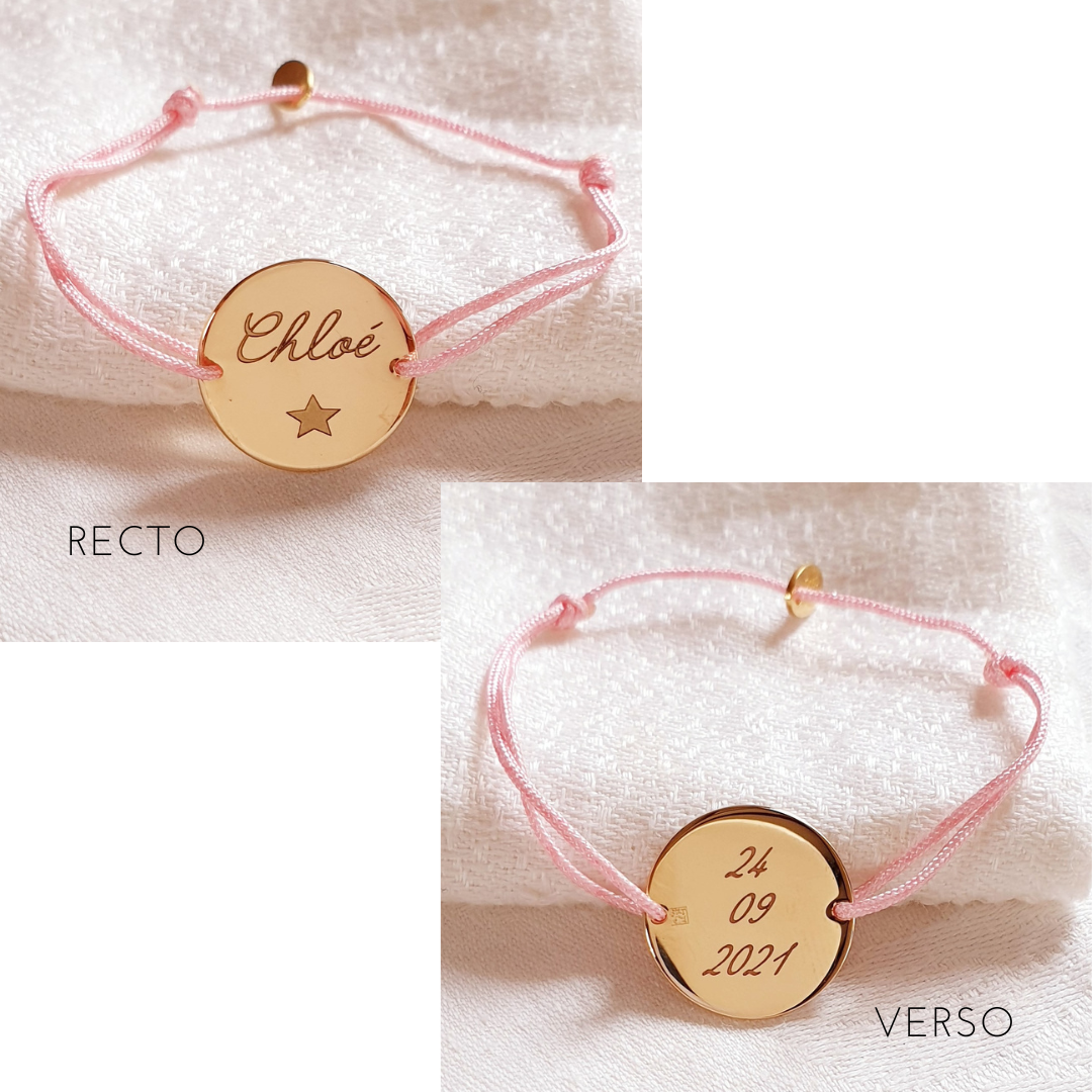 Bracelet personnalisé avec médaille ronde à graver nacre Bracelet femme  cadeau personnalisé, cadeau maman, cadeau naissance -  France