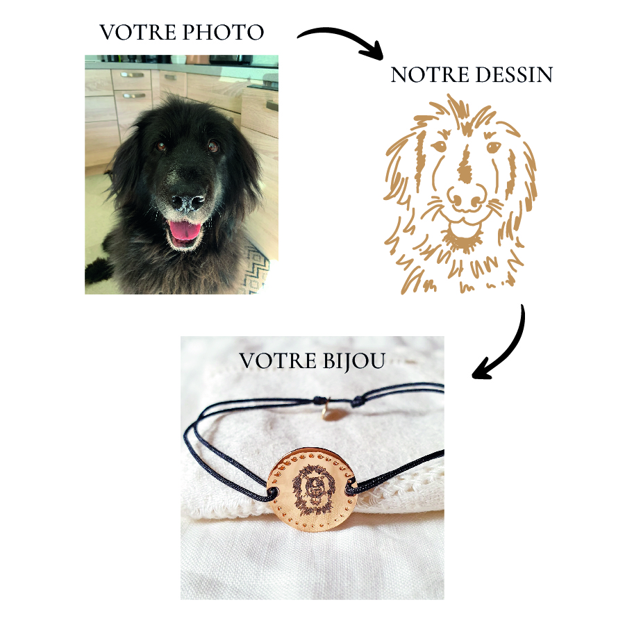 graver photo de chien sur bijou bracelet