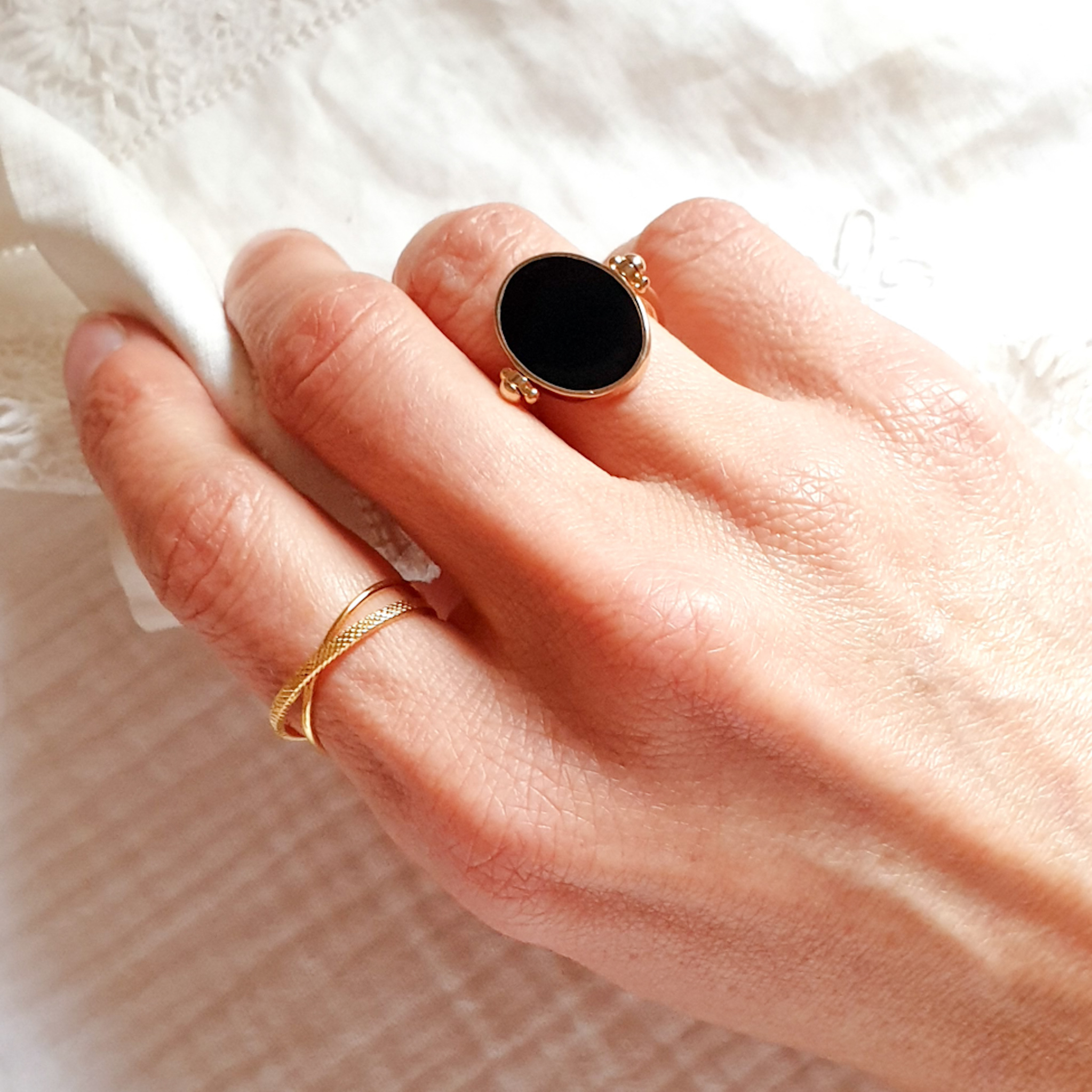 bague noir ovale reversible