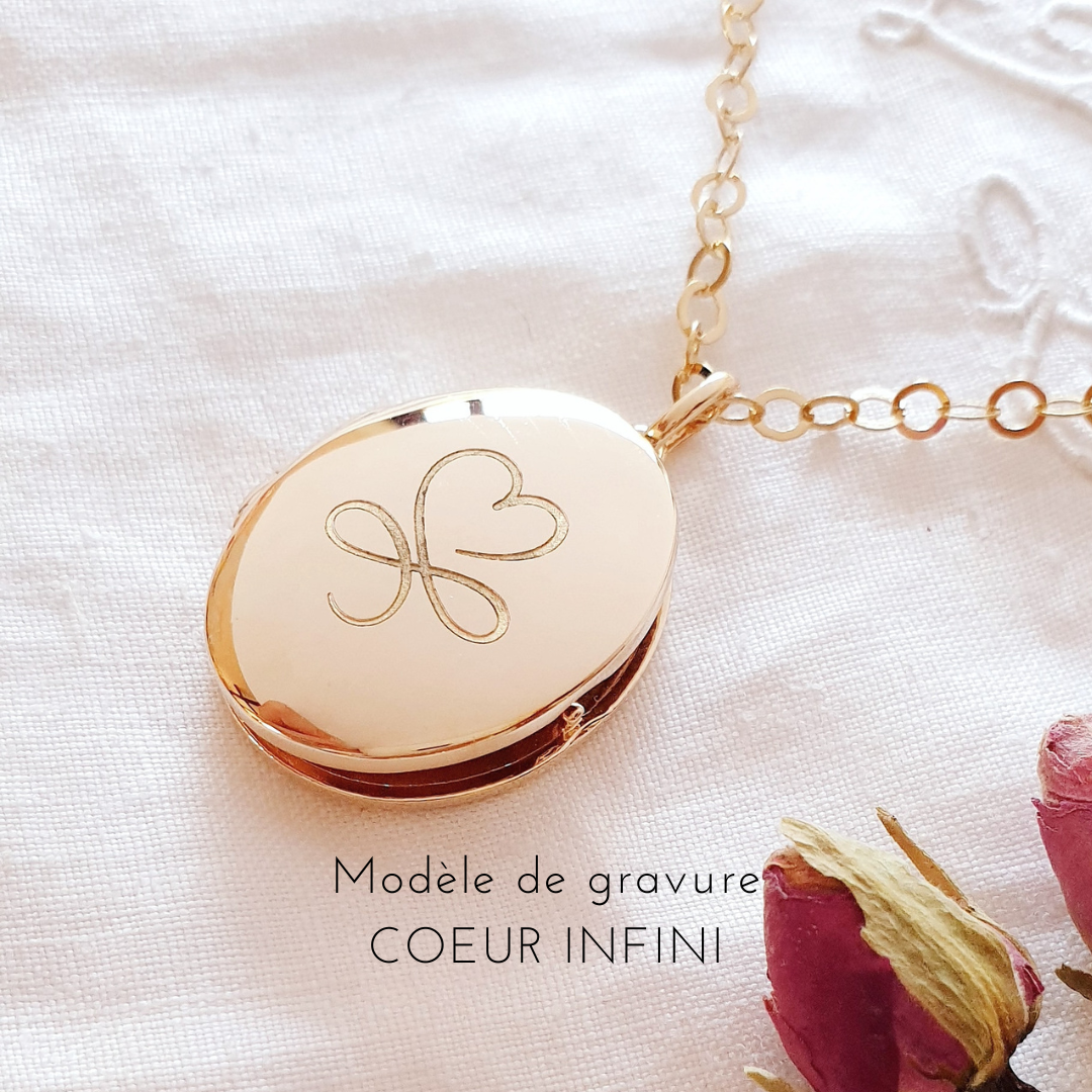 medaillon femme plaque or coeur infini amour amitie