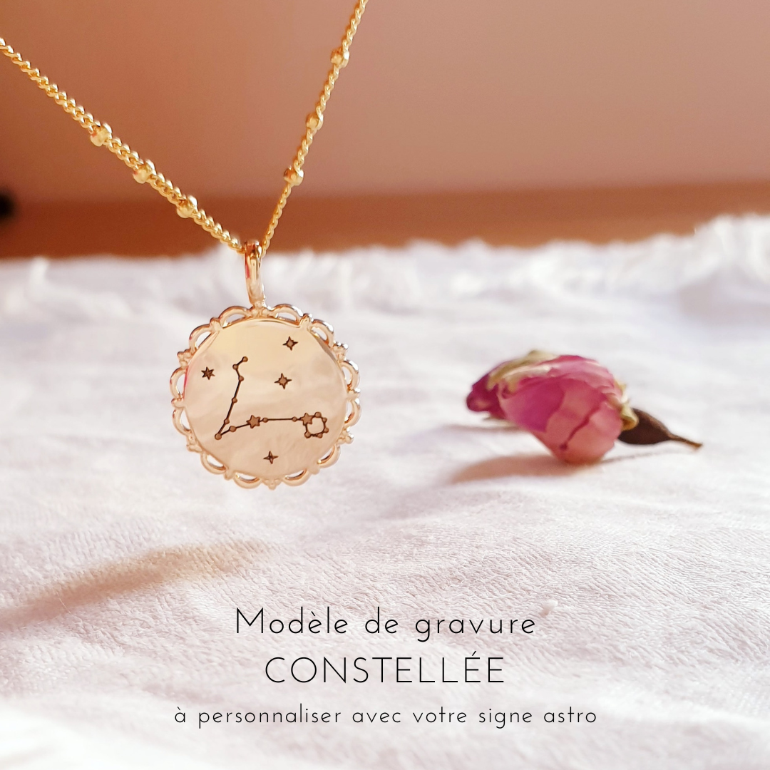 collier personnalise plaque or constellation