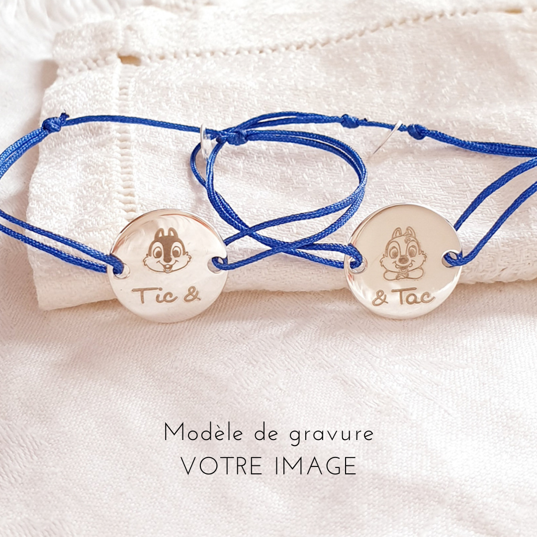 bracelet cordon garcon duo dessin grave tic et tac