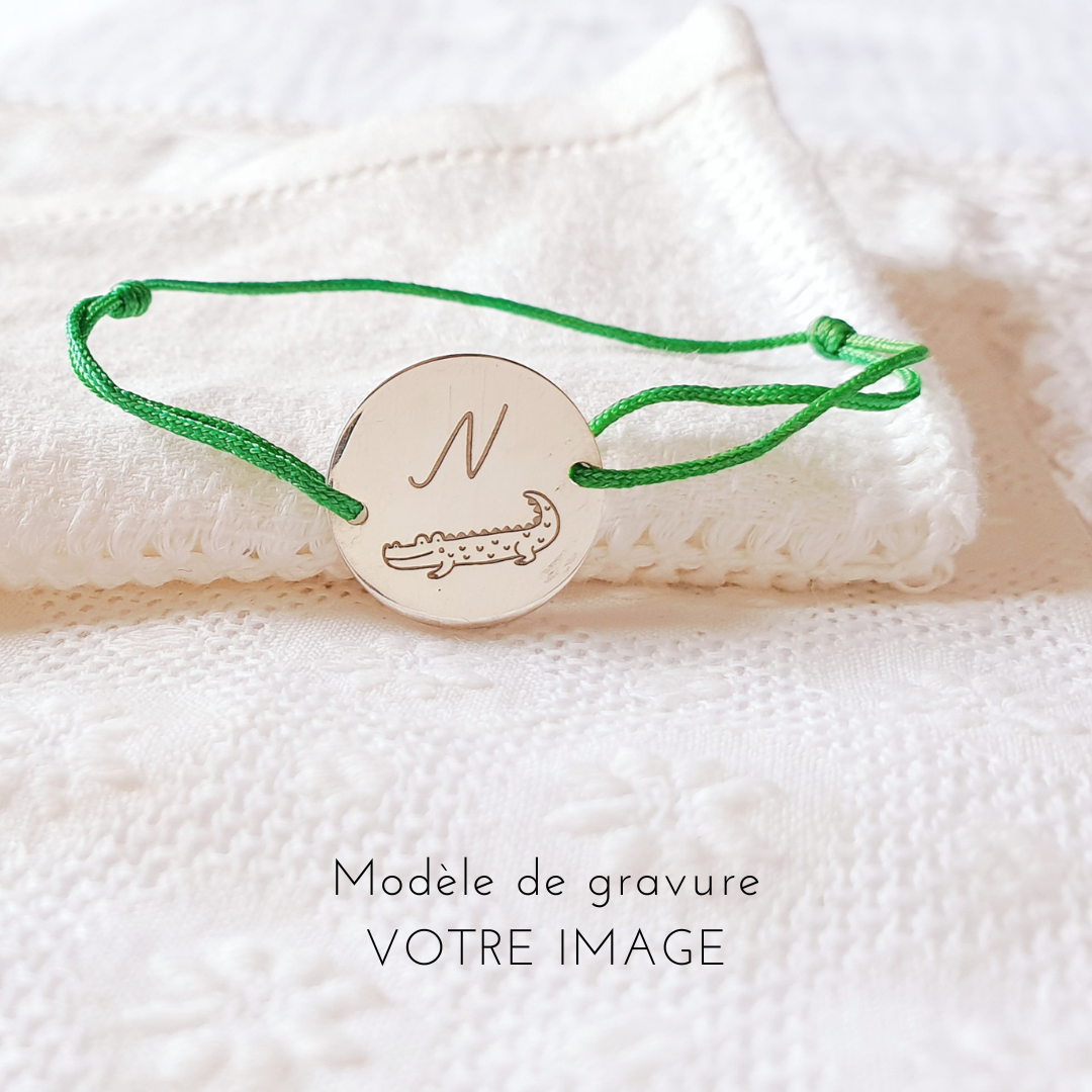 bracelet personnalise garcon initiale dessin crocodile argent