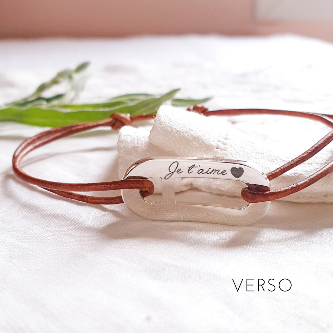 bracelet grave pour fils argent cordon cuir