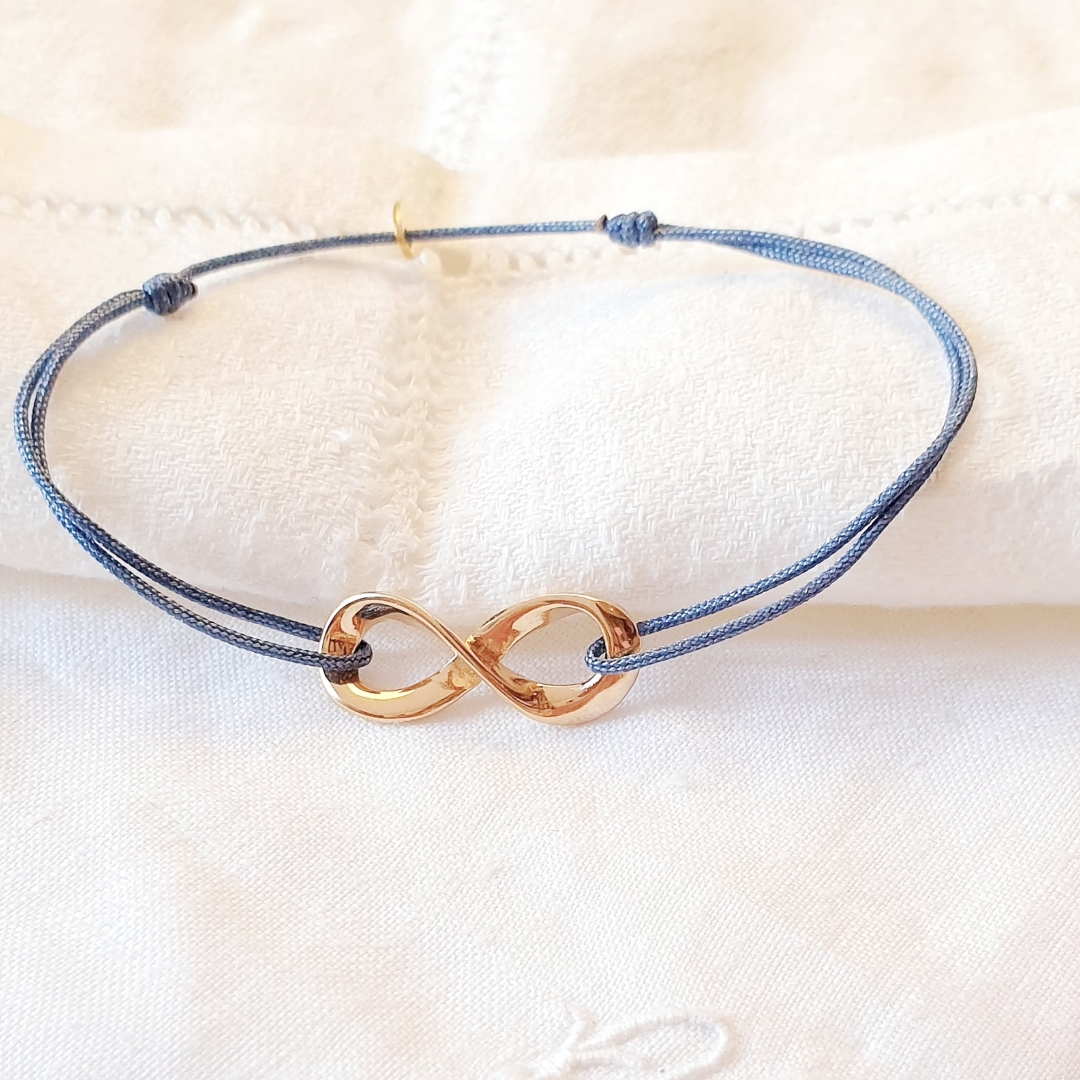 bracelet infini cordon plaque or