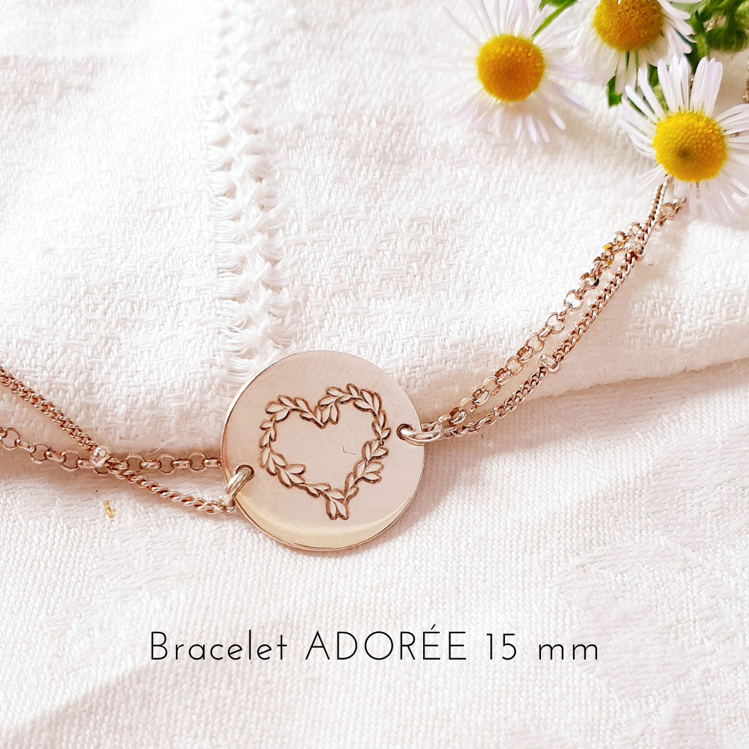 bracelet grave coeur feuillage argent