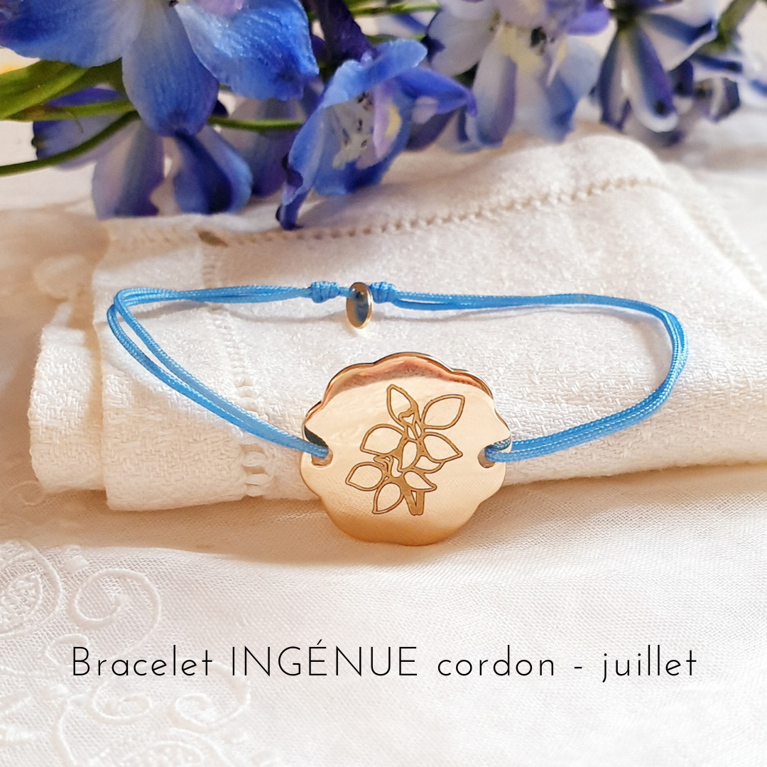 bracelet cordon fleur de naissance juillet alouette