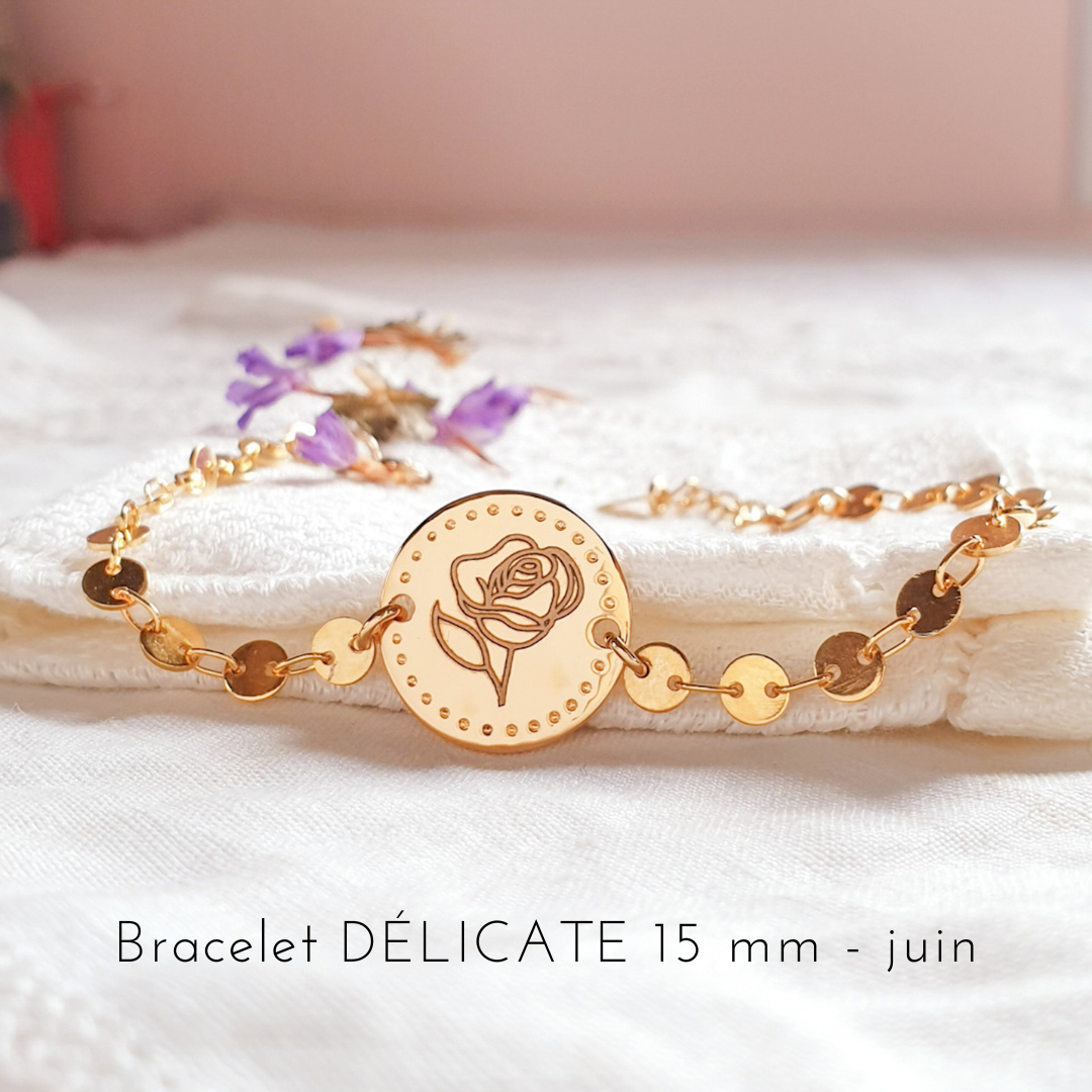 bracelet fleur de naissance rose juin