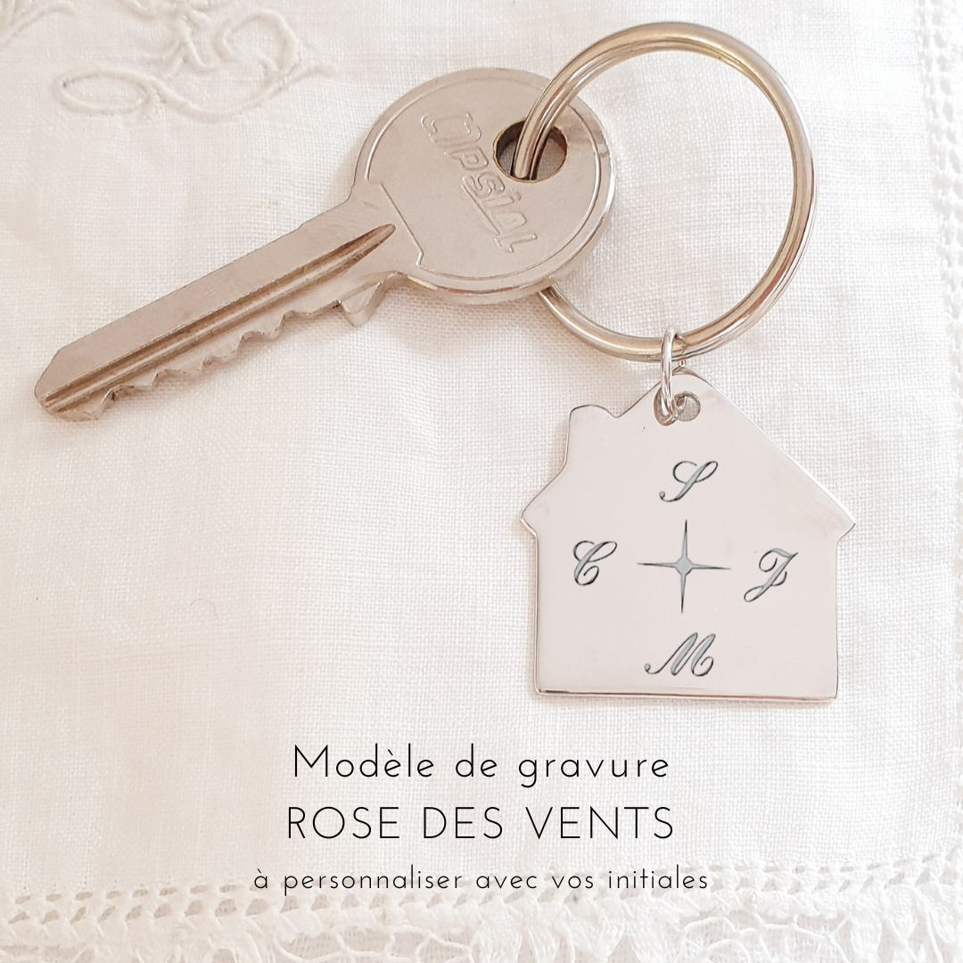 porte cles maison personnalise rose des vents