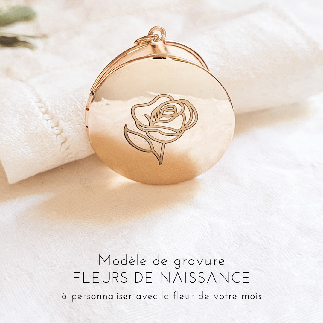 bijou porte photo rond fleur de naissance juin rose