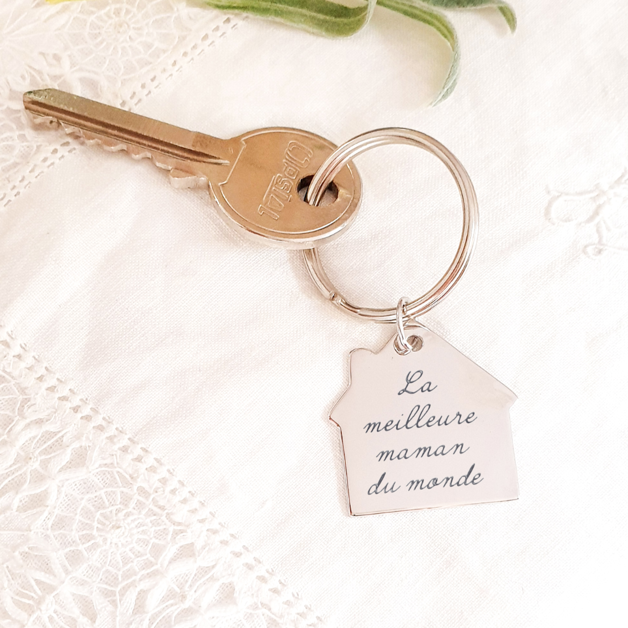 SWEET HOME porte-clés femme personnalisé maison argent