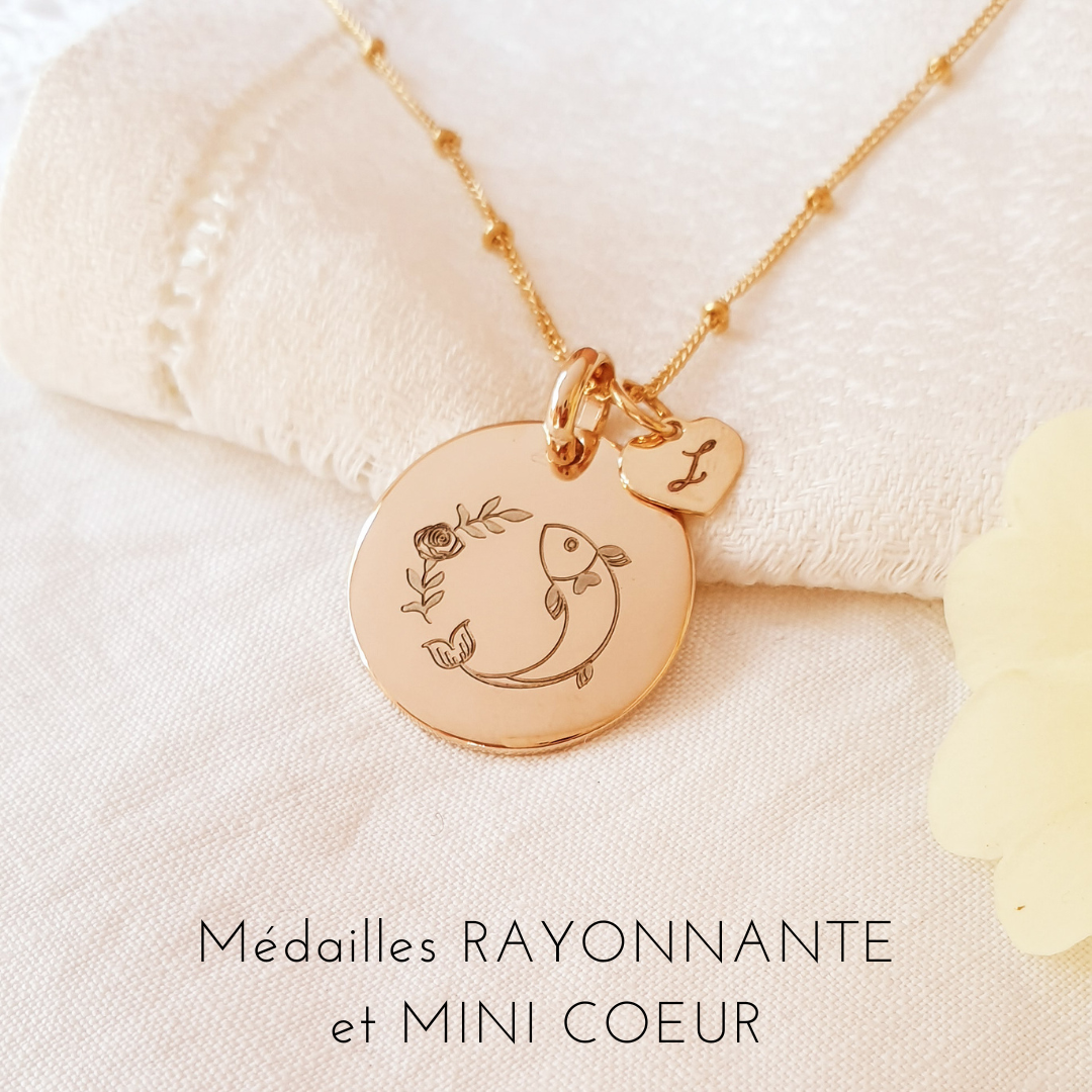 pendentif personnalise poisson signe astro et medaille prenom