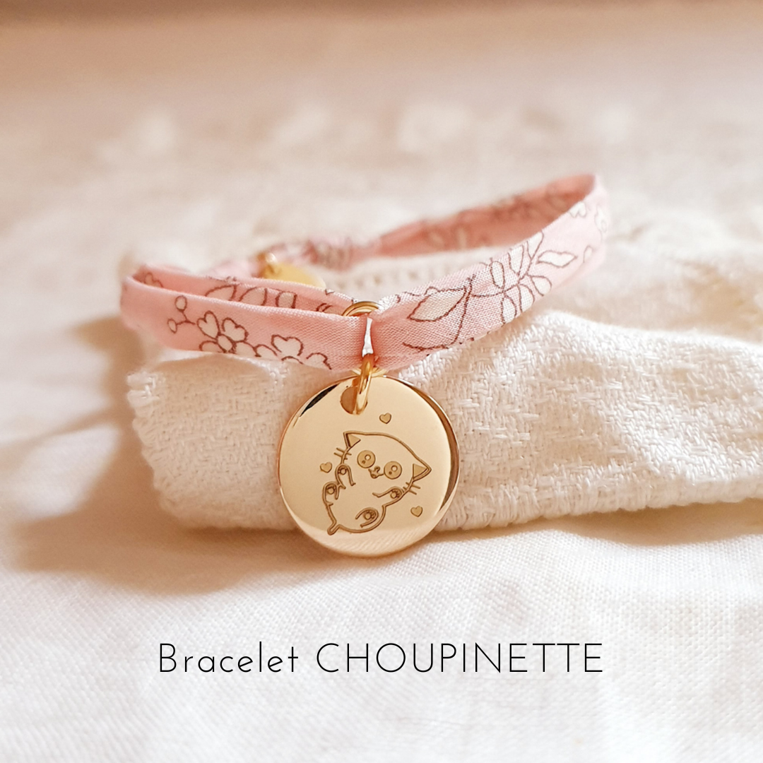 bracelet liberty fille personnalise gravure chat