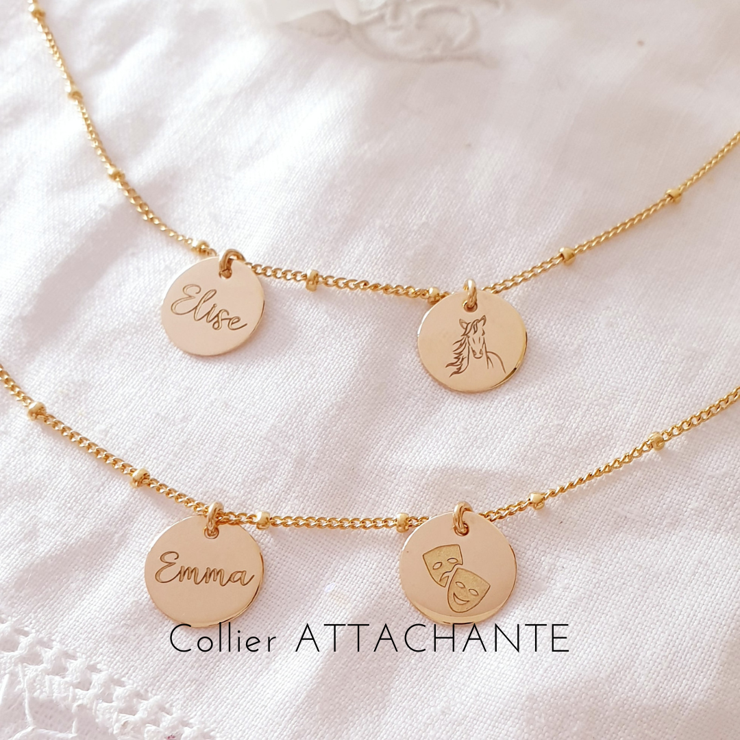 collier pampilles femme gravure cheval prenom