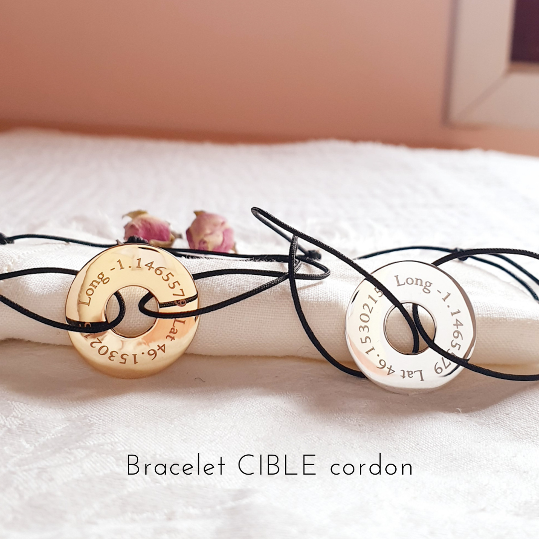bracelet couple personnalise cible coordonnees gps