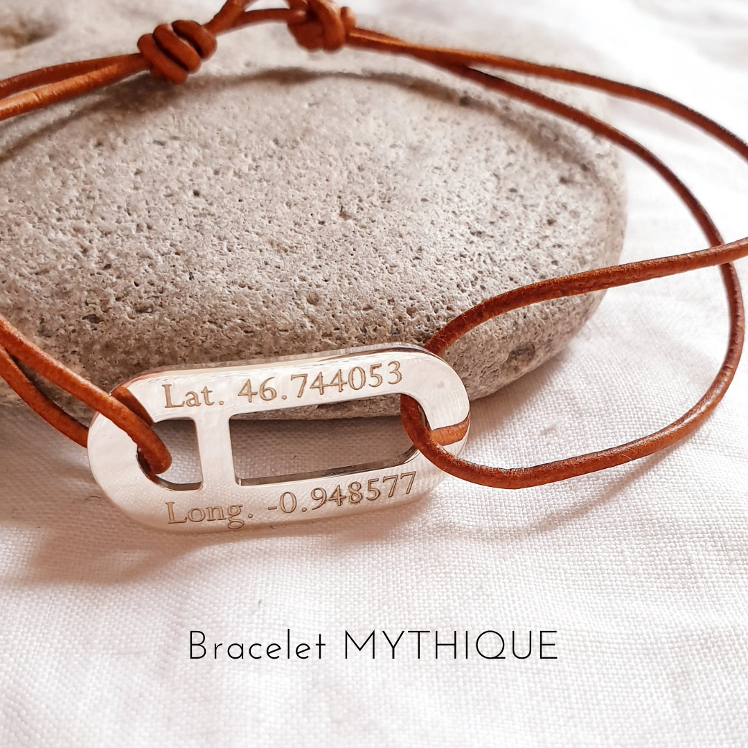 bracelet cuir homme grave points gps