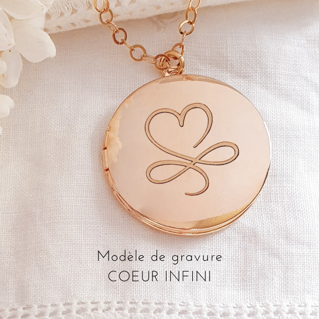 medaillon coeur infini grave femme